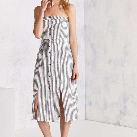 UO BDG Tiffany Button-down Strapless Midi Dress - Picture 1 of 3